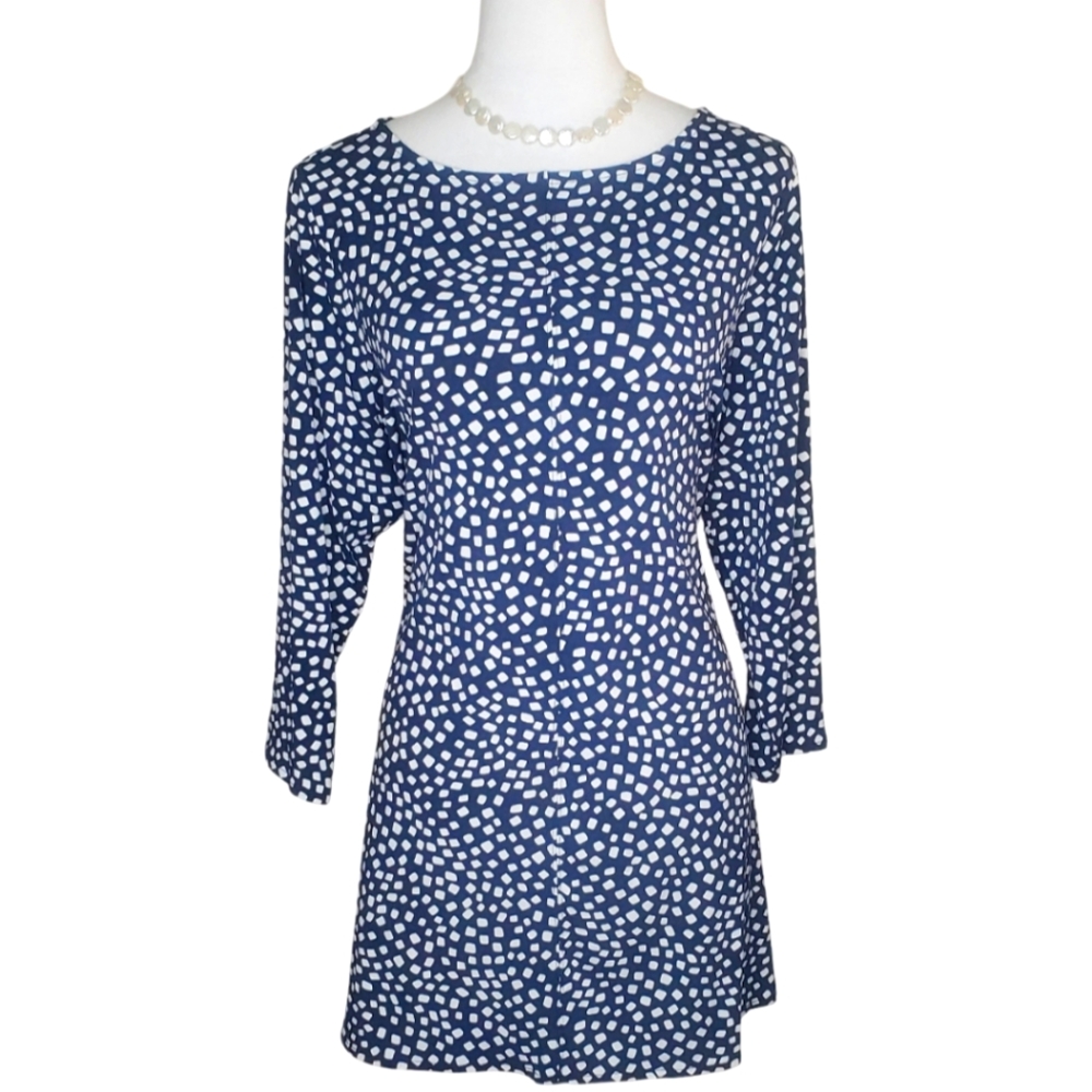 Alfani Plus Size Navy Blue & White Pebble Print Comfort Stretch Dress